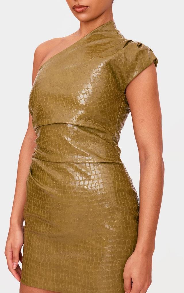 PLT Label Olive Croc Faux Leather Asymmetric Bodycon Dress Product Image