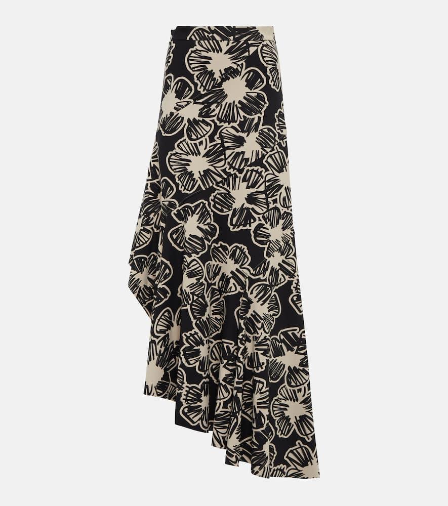 Asymmetric Printed Maxi Skirt In Black Product Image