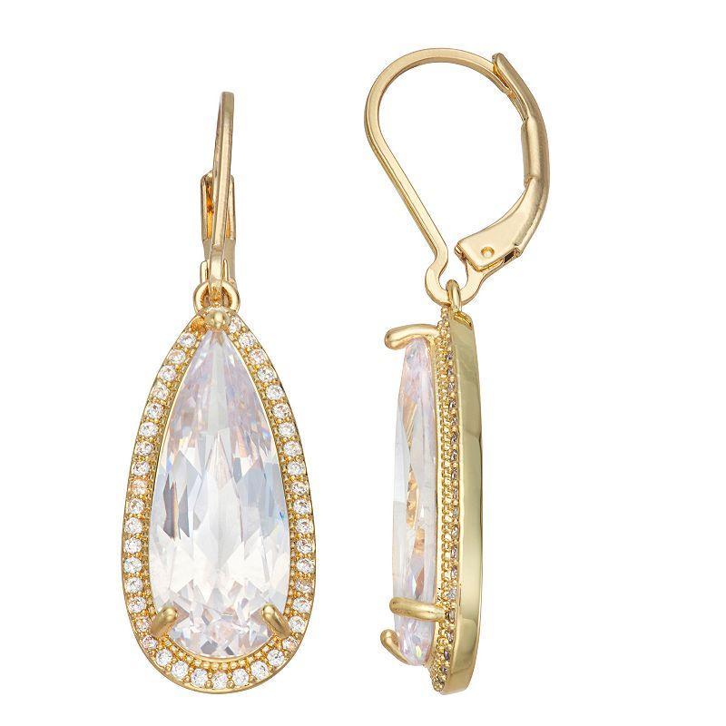 Napier Gold Tone Cubic Zirconia Teardrop Earrings, Womens, Clear Product Image