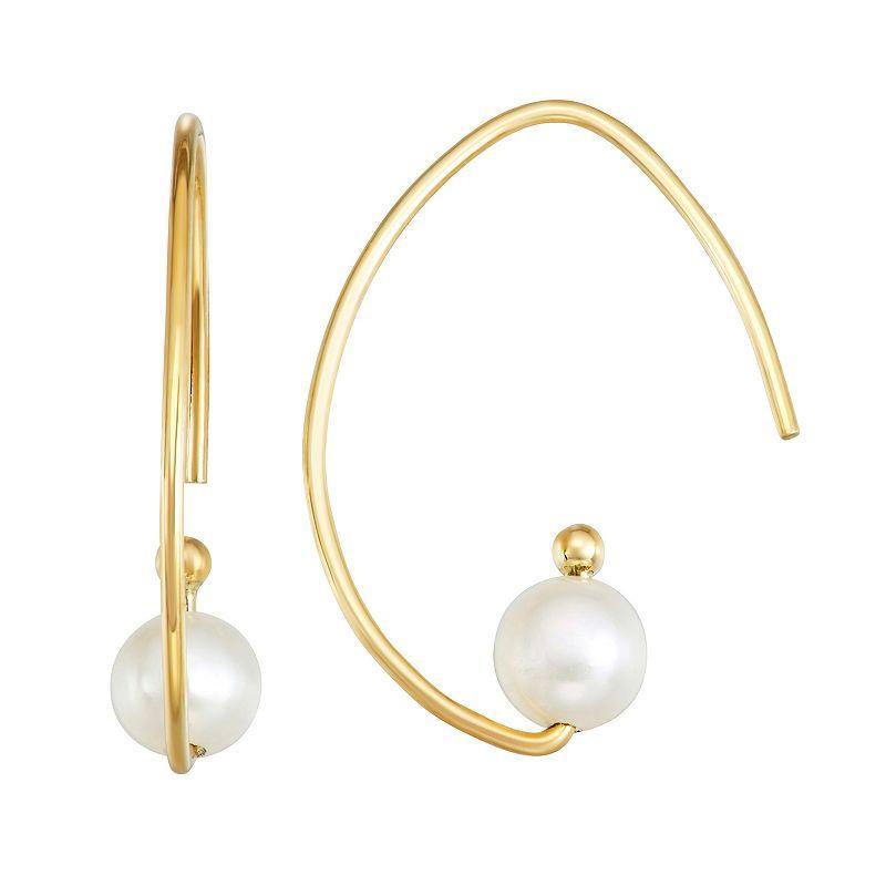 Forever 14K Freshwater Cultured Pearl Wire Oval Hoop Earrings, Womens, White Product Image