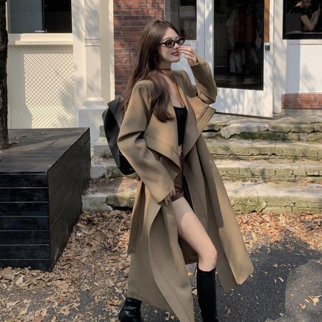 Plain Tie Waist Midi Coat Product Image