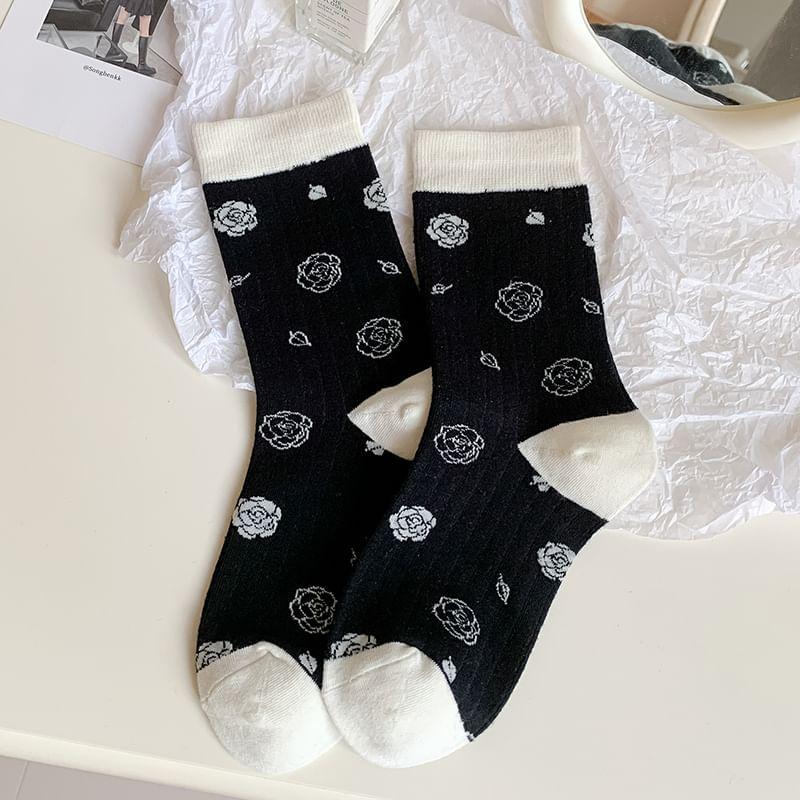 Patterned Contrast Trim Socks / Set Product Image