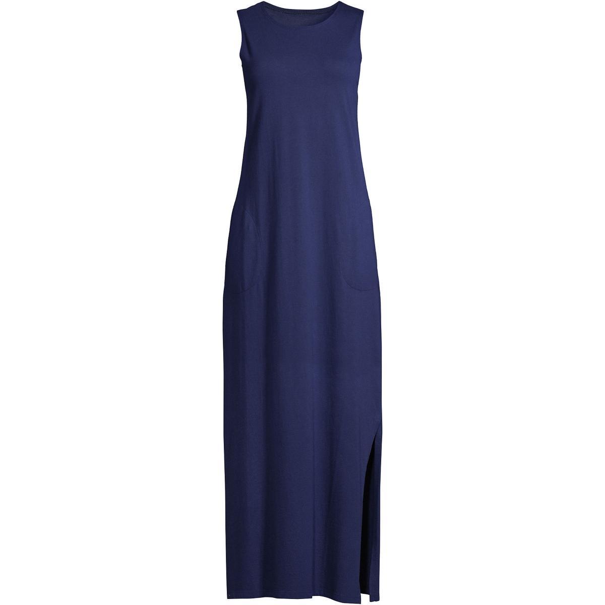 Womens Lands End High Neck Cover-Up Maxi Dress Deep Blue Product Image