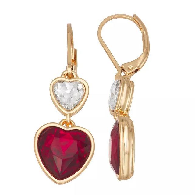 Napier Crystal Heart Double Drop Earrings, Womens, Red Product Image