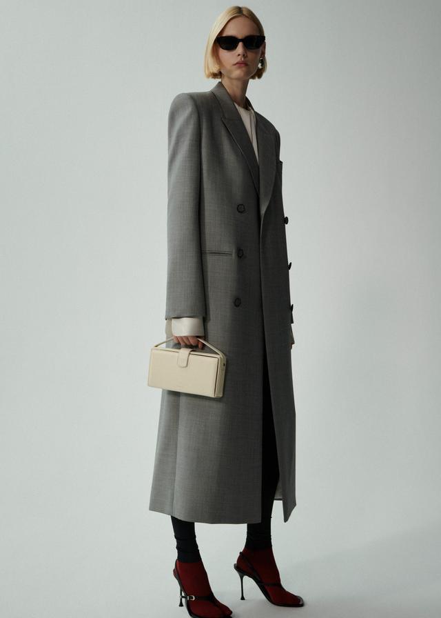 Long classic wool coat in grey Product Image