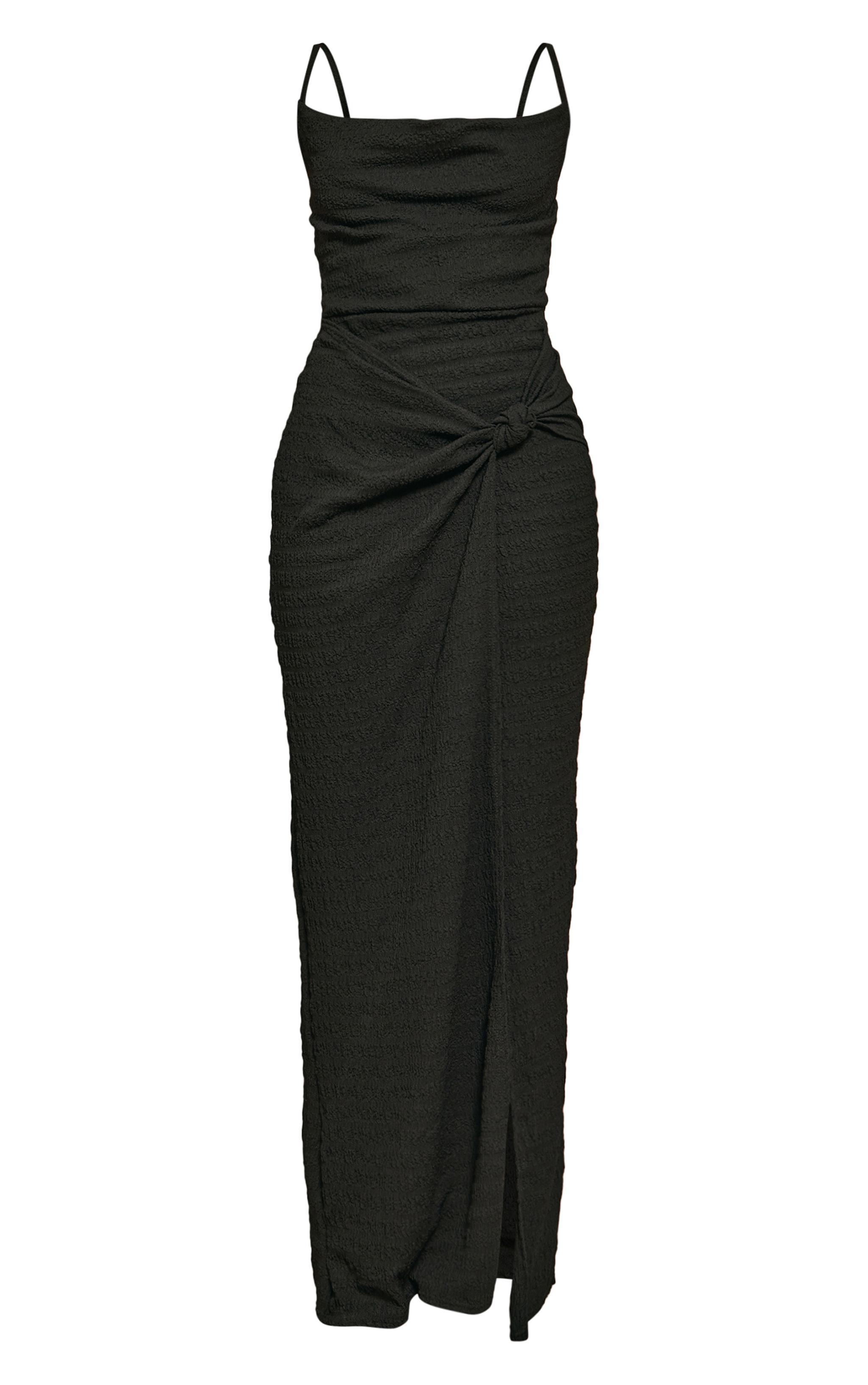 Black Textured Cowl Knot Detail Maxi Dress Product Image