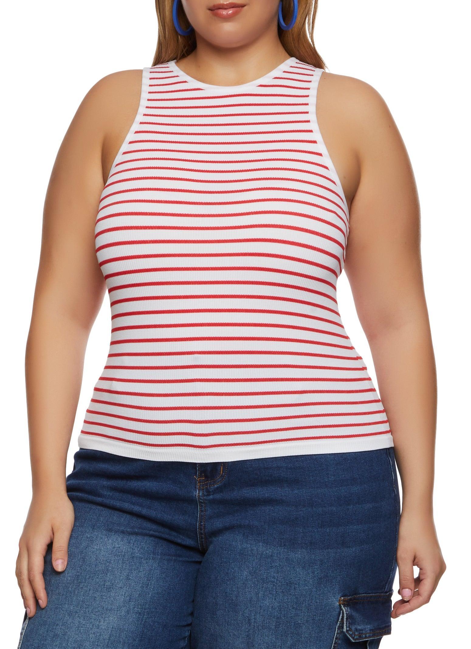 Womens Plus Size Rib Knit Stripe Tank Top Product Image