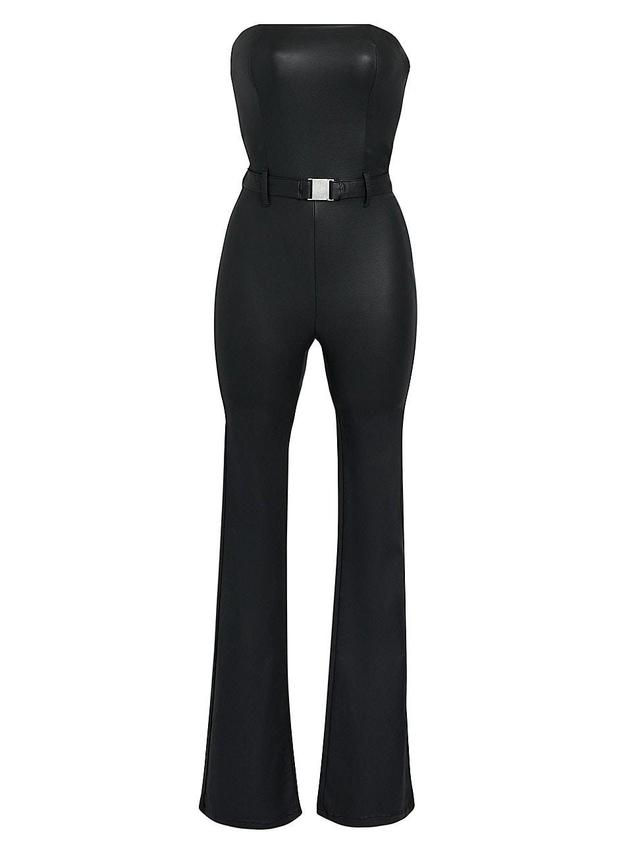 Womens Vice Coated Denim Slim Flare Jumpsuit Product Image