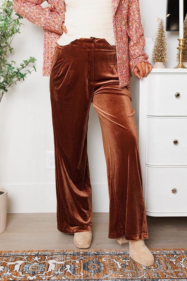 All The Hits High Waist Velvet Pants In Brown Product Image