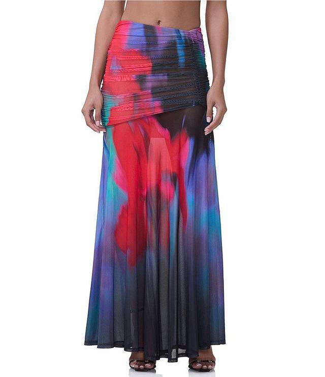 AFRM Leroy Mesh Printed Ruched Maxi Skirt Product Image