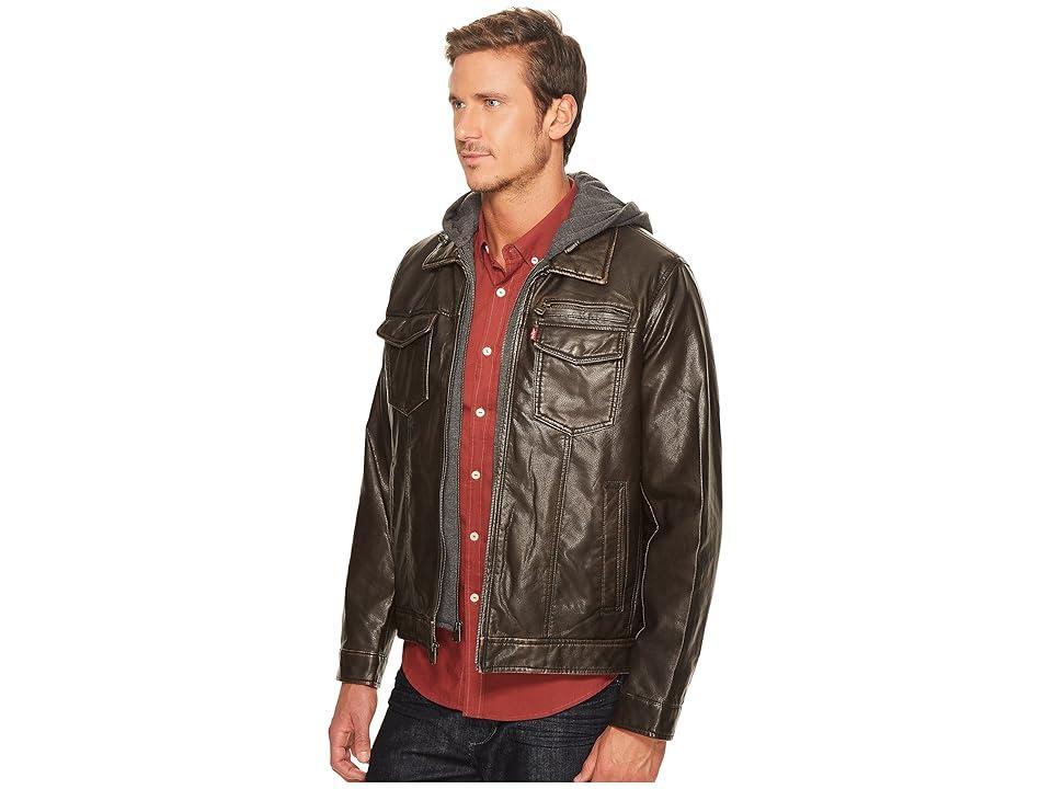 Mens Levis Faux Leather Hooded Trucker Jacket Product Image