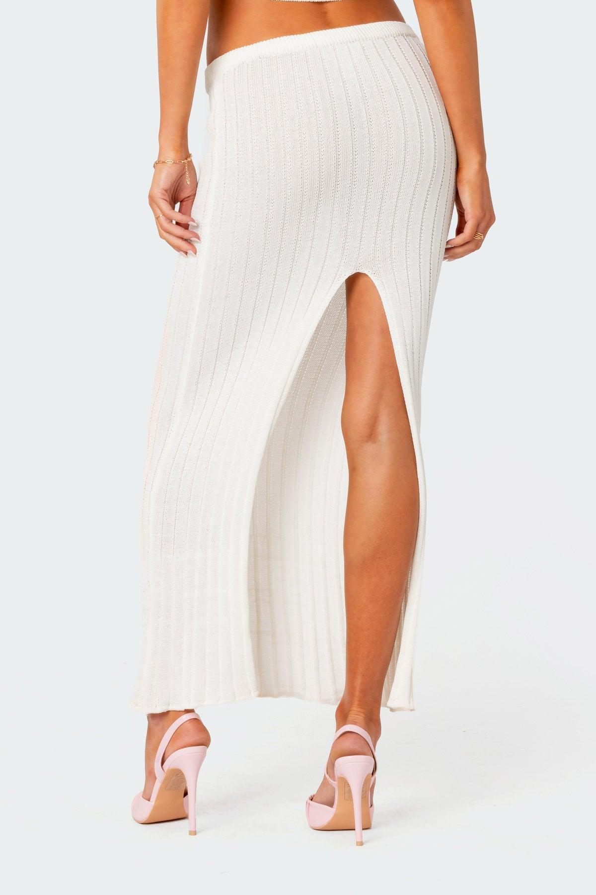 Rosebud Knit Low Rise Back Slitted Maxi Skirt Product Image