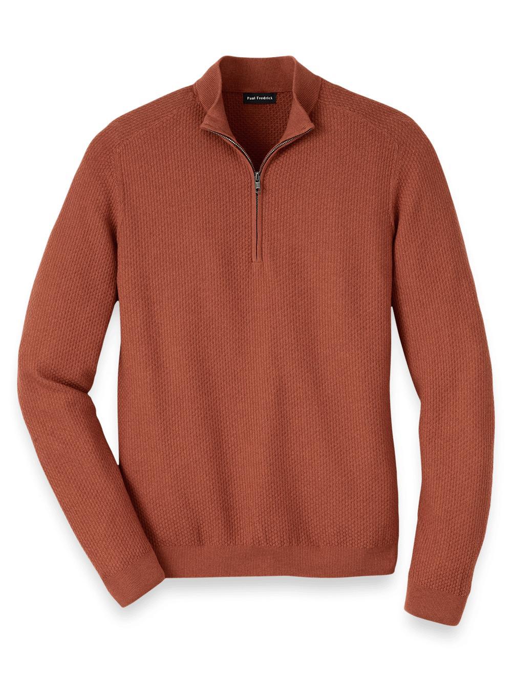 Silk Cotton Cashmere Quarter Zip Mock Neck Sweater - Terracotta Product Image