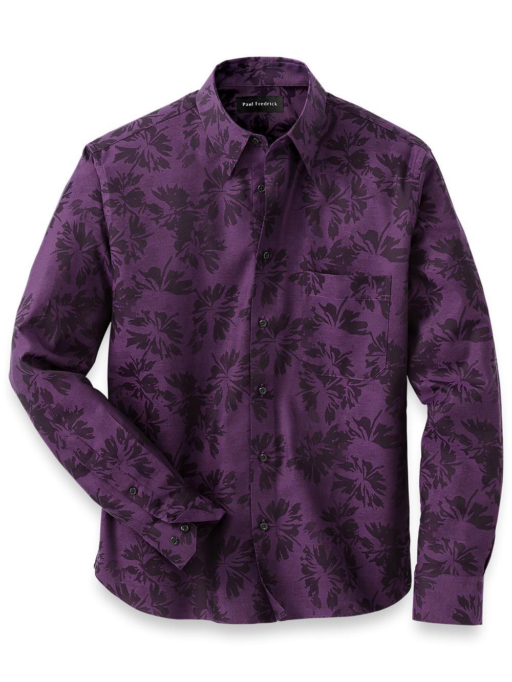 Cotton Floral Jacquard Casual Shirt - Purple Product Image