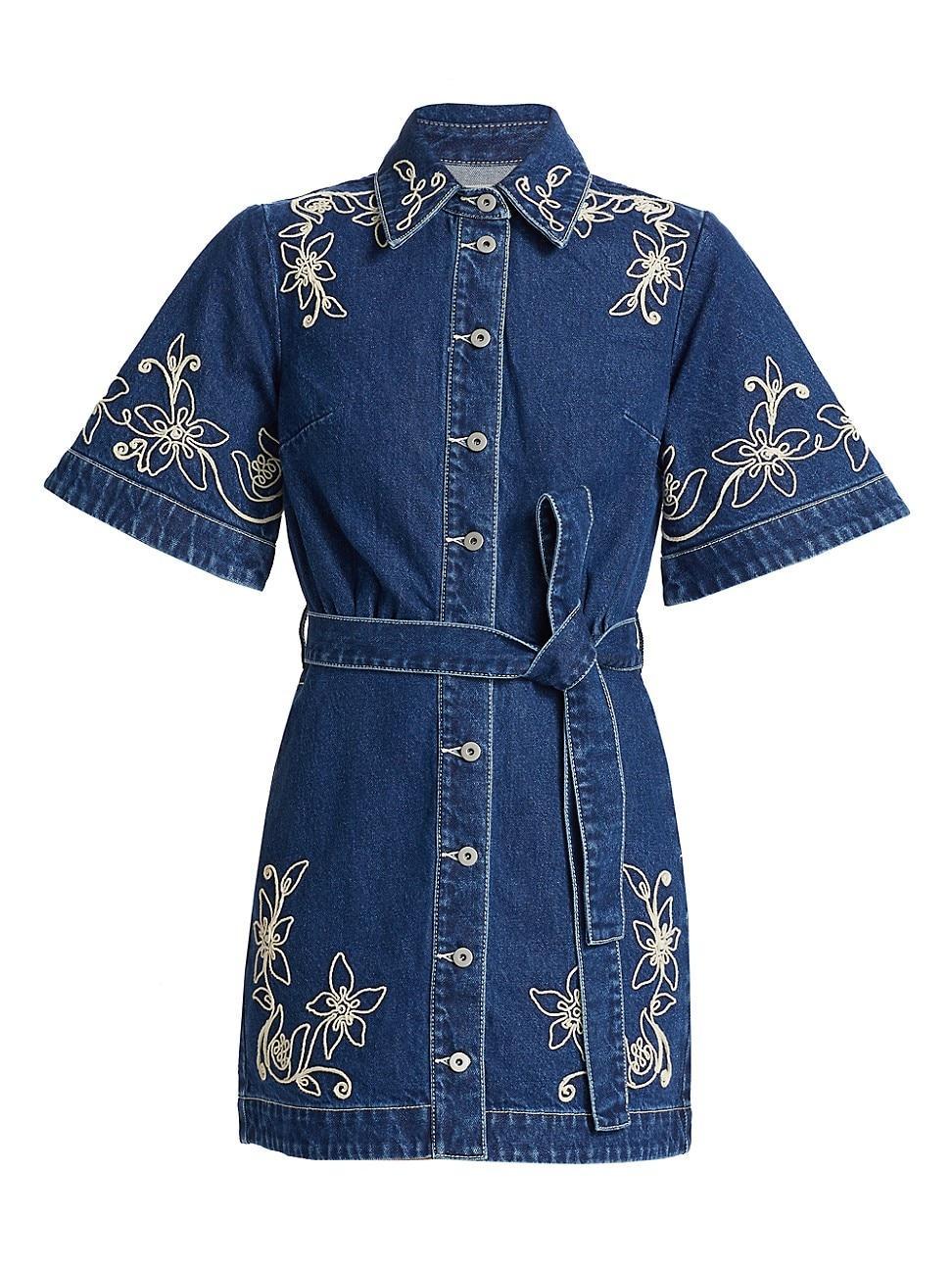 Womens Carmen Embroidered Denim Minidress Product Image