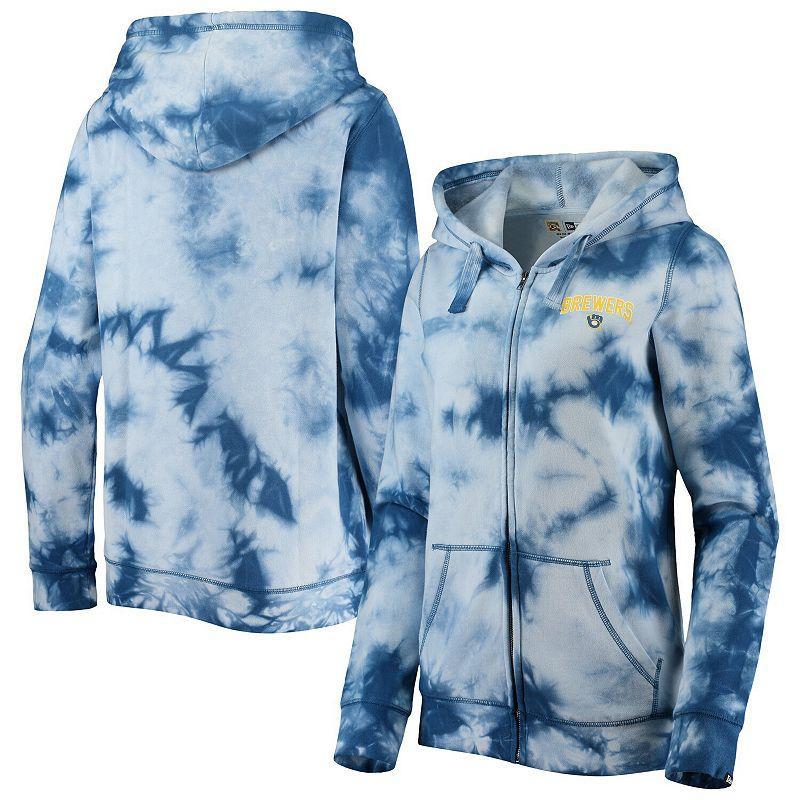 Womens New Era Royal Milwaukee Brewers Tie-Dye Full-Zip Hoodie Product Image