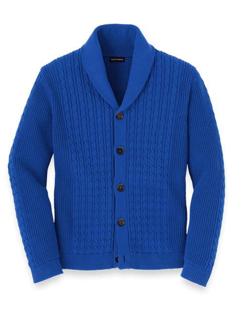 Cotton Cable Button Front Shawl Collar Cardigan - Cobalt Product Image