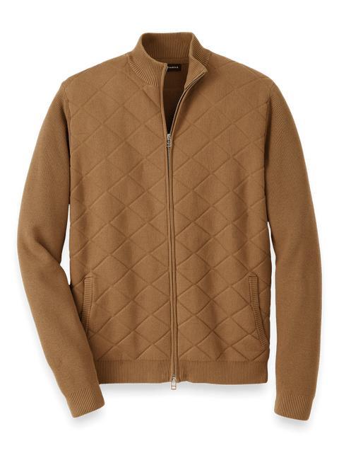 Cotton Full Zip Mock Neck Sweater - Camel Product Image