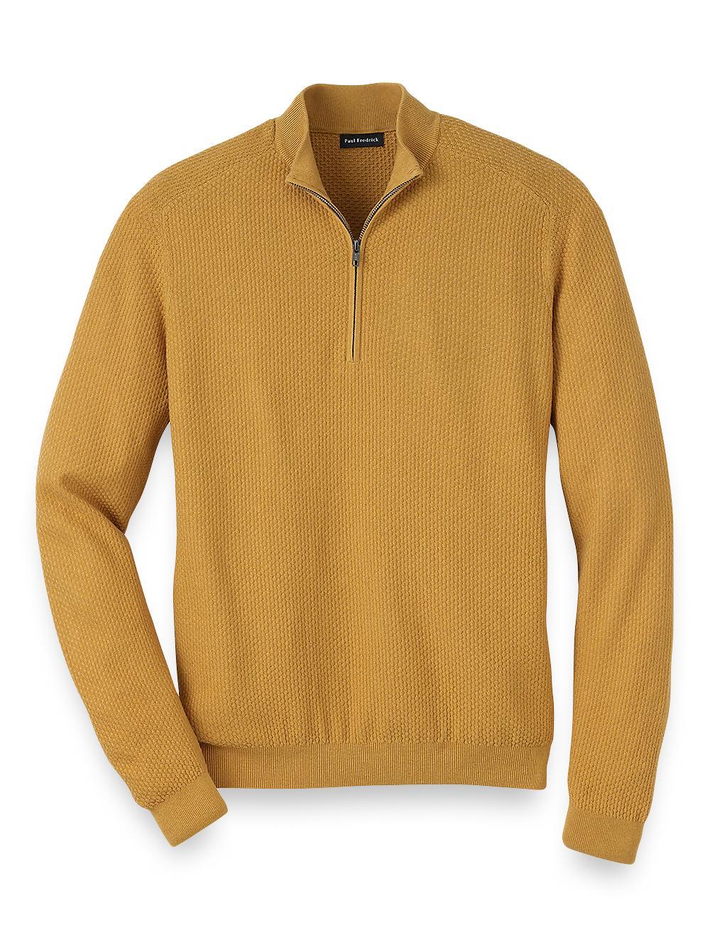 Silk, Cotton & Cashmere Zip Mock Neck Sweater - Gold Product Image