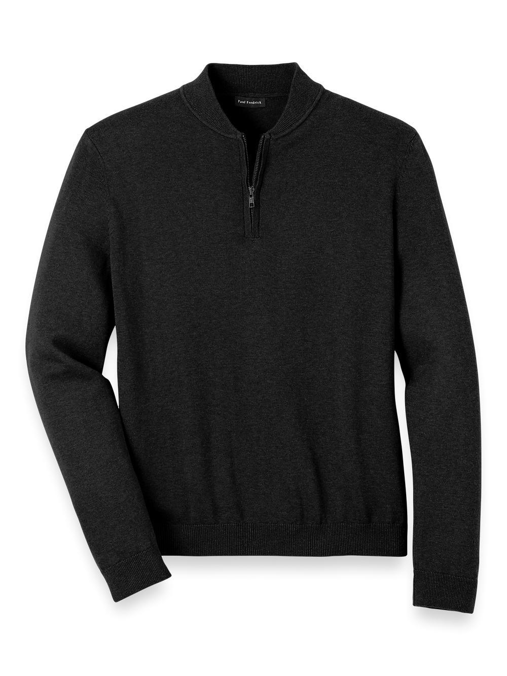 Cotton Quarter Zip Mock Neck Sweater - Burgundy Product Image