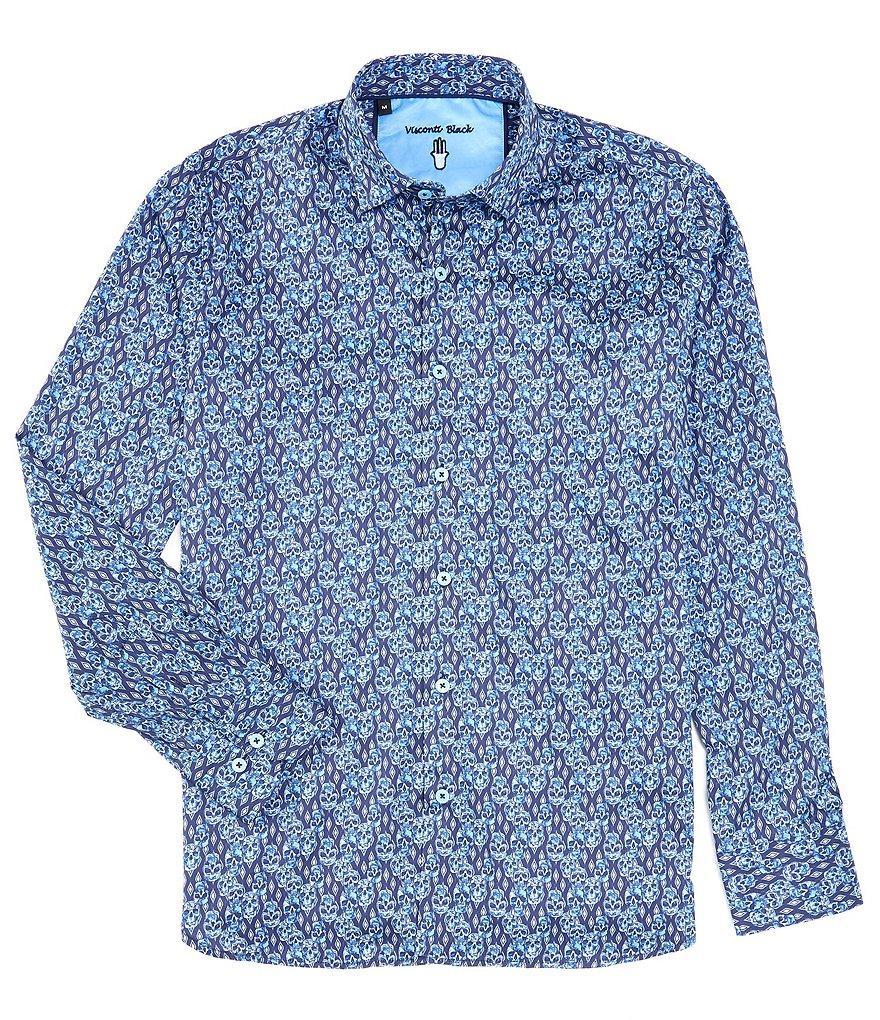 Visconti Satin Stretch Skull Print Long Sleeve Woven Shirt Product Image