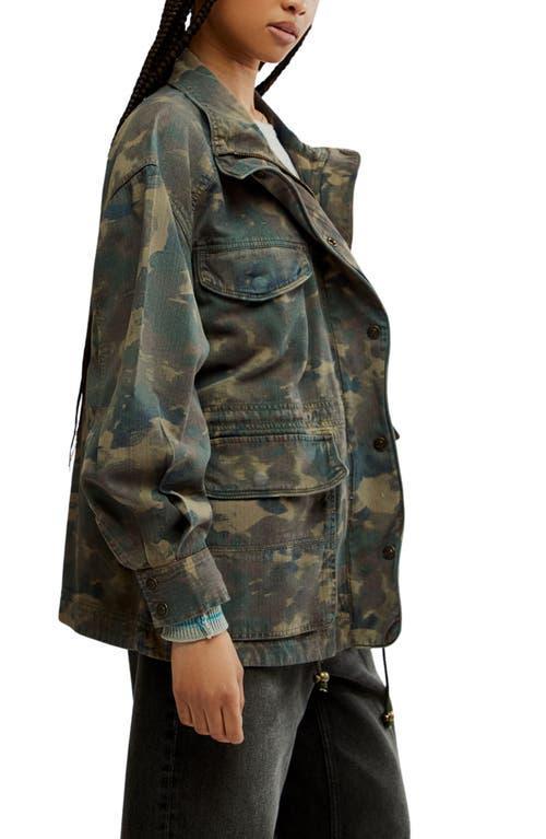 FREE PEOPLE Arya Camo Cotton Twill Utility Jacket In Dusty Olive Combo Product Image