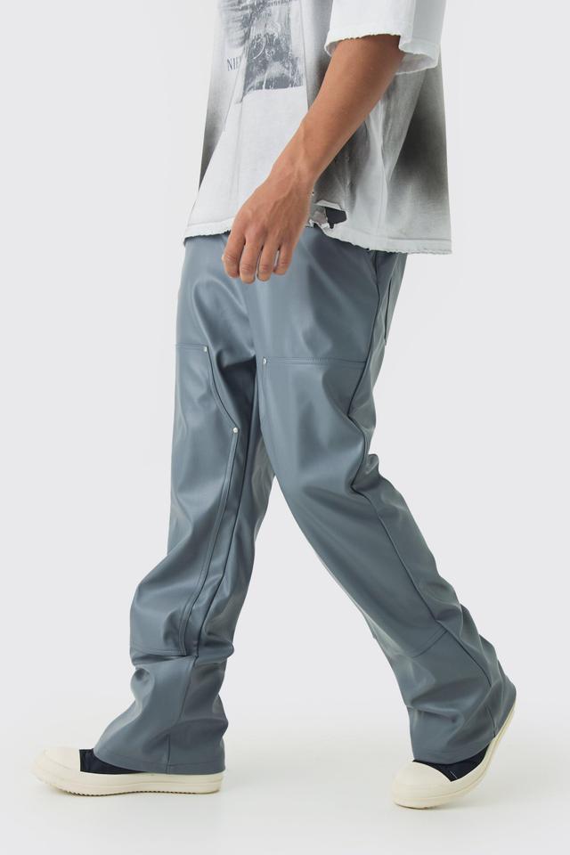 Relaxed Flare Pu Carpenter Trousers | boohooMAN USA Product Image