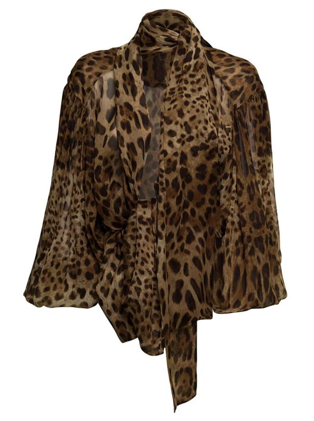 DOLCE & GABBANA Woman's Animal Printed Chiffon Silk Shirt In Brown Product Image