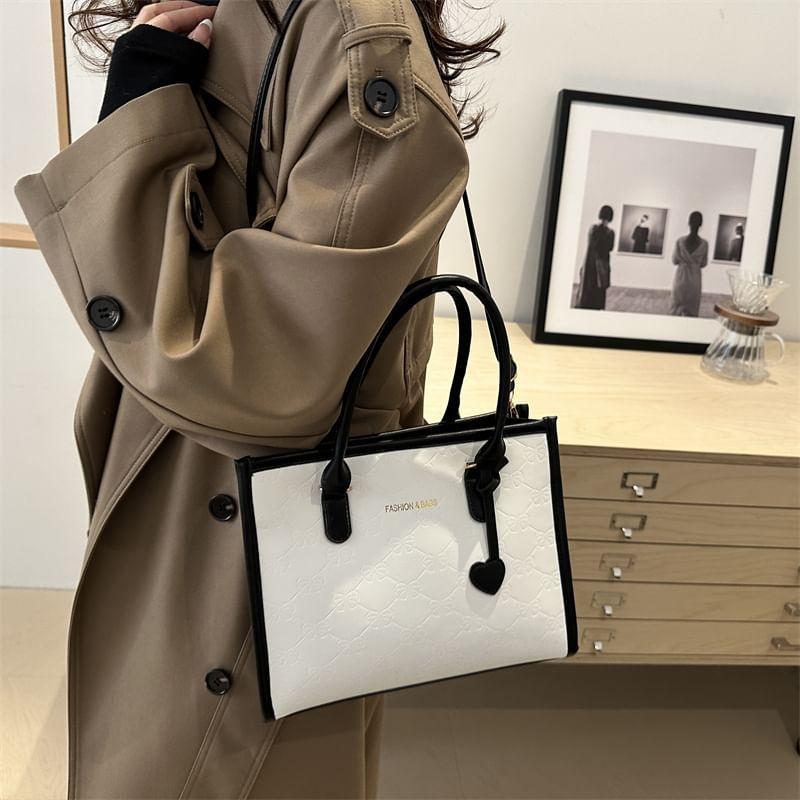 Two Tone Faux Leather Tote Bag Product Image