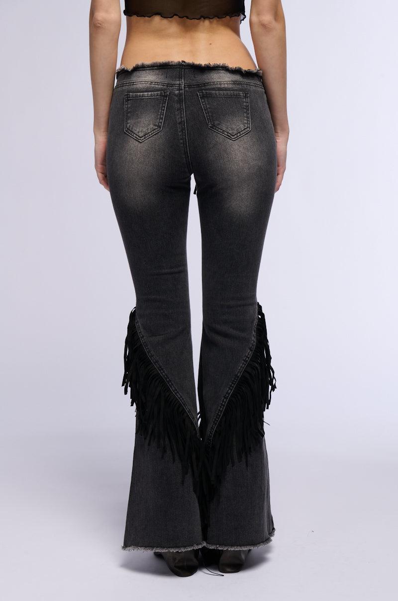 RODEO FRINGE LOW RISE FLARE JEANS Product Image