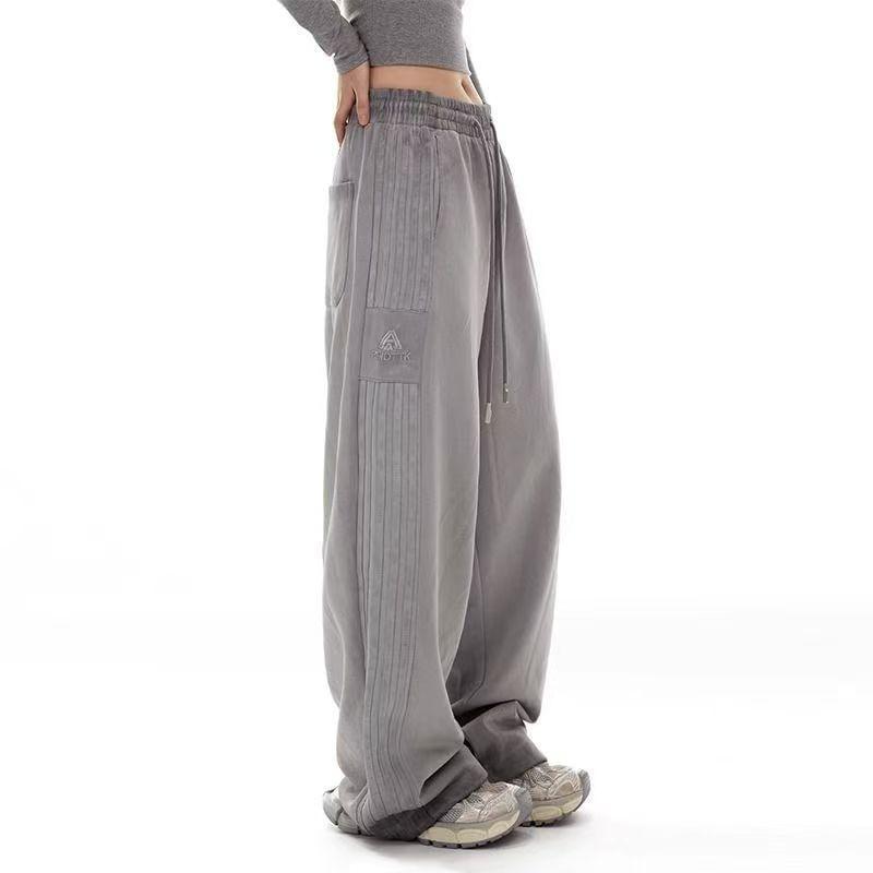 Drawstring Waist Striped Wide Leg Sweatpants Product Image