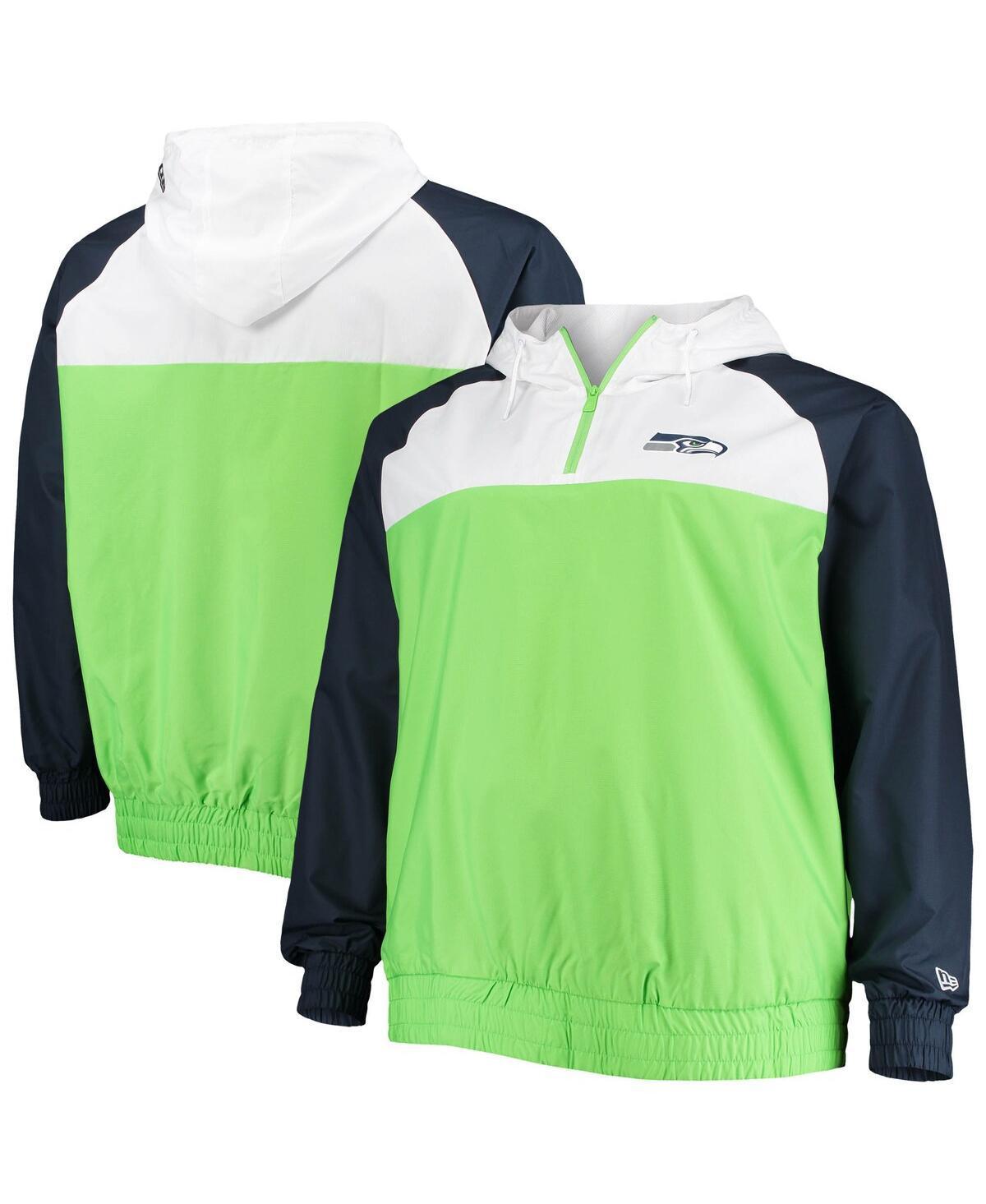 Mens New Era Neon Green/College Navy Seattle Seahawks Big & Tall League Raglan Quarter-Zip Hoodie Product Image