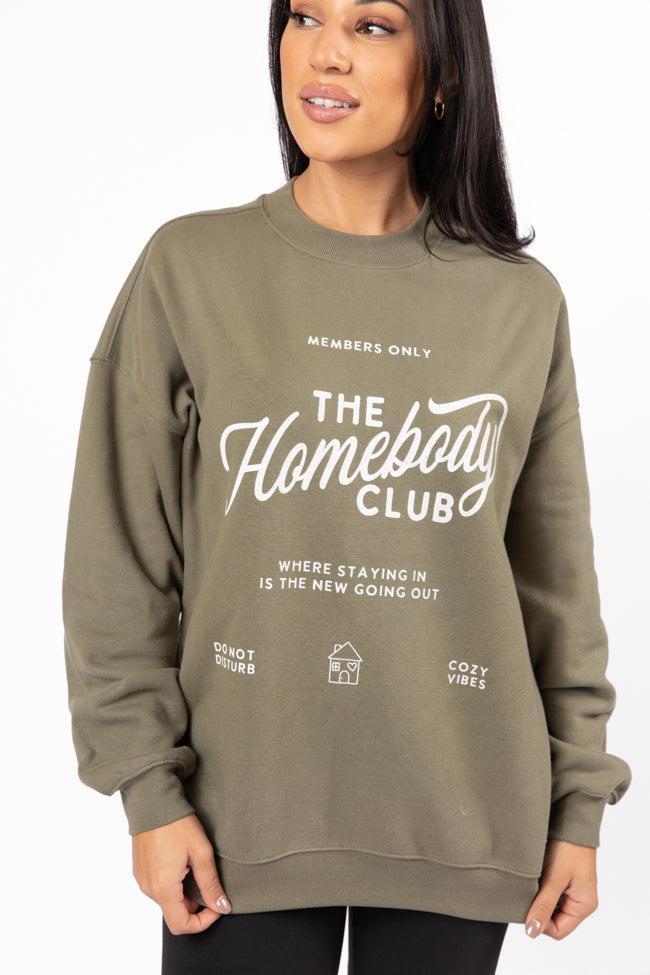 The Homebody Club Olive Oversized Graphic Sweatshirt Product Image