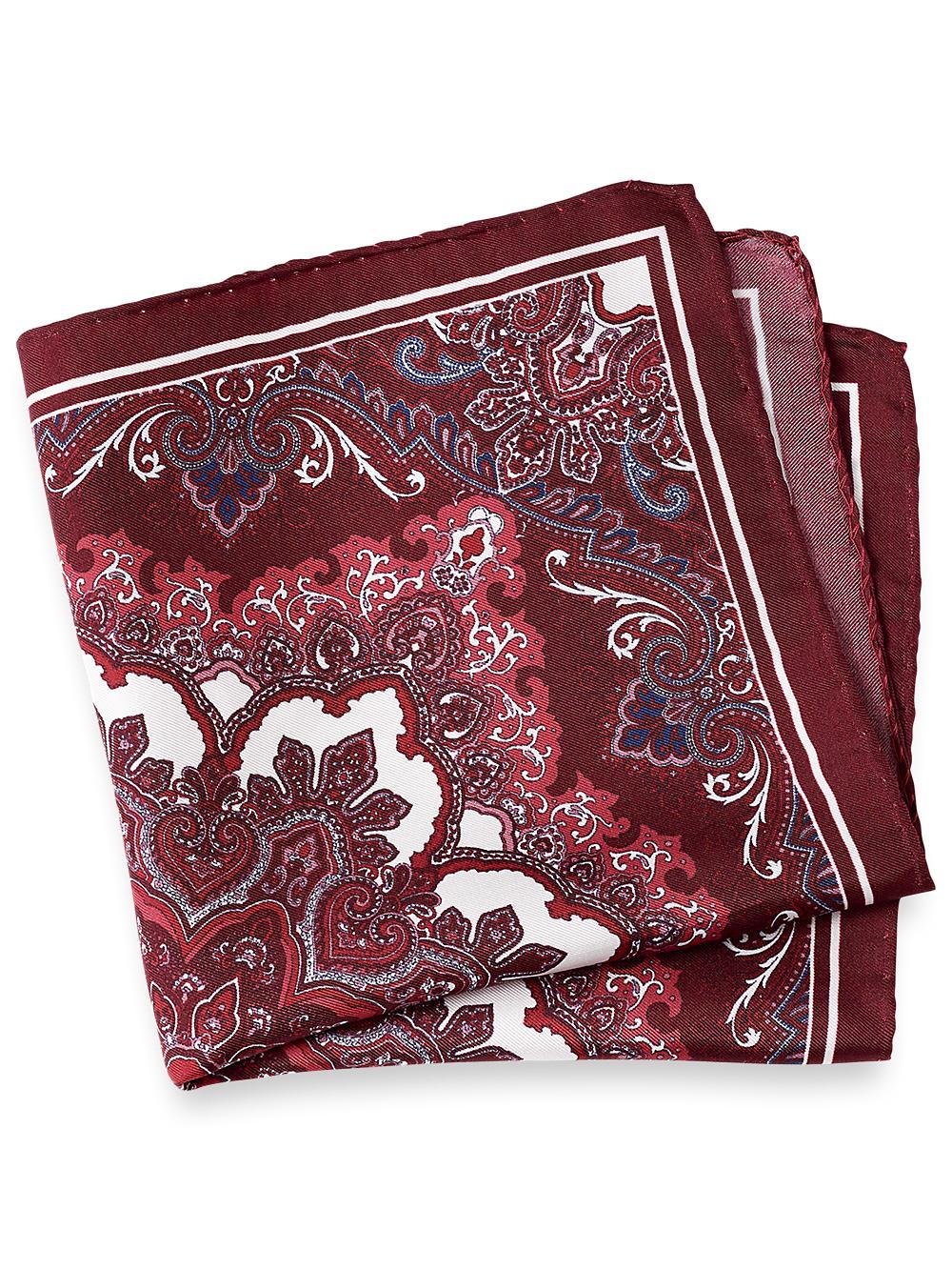 Medallion Silk Pocket Square - Burgundy Product Image