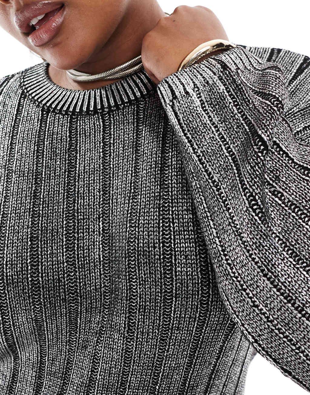 ONLY Curve cropped cable sweater in metallic silver Product Image