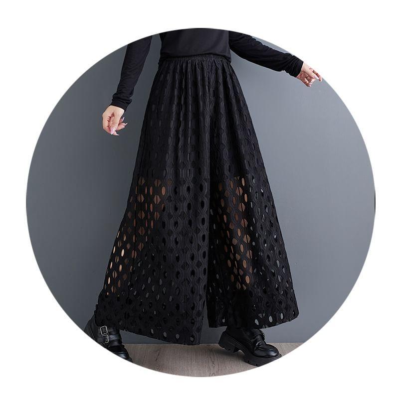 Elastic Waist Plain Cutout Culottes Product Image