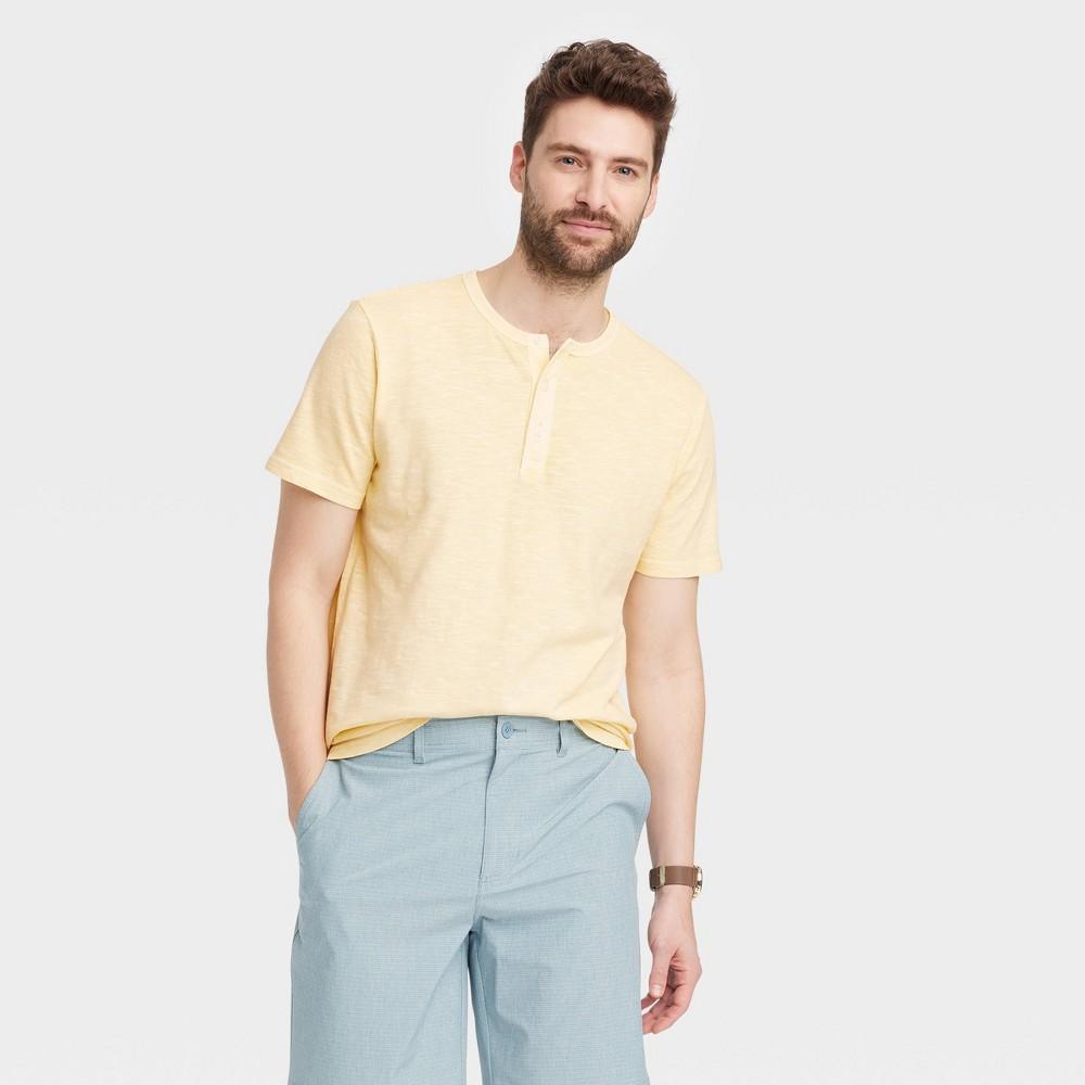 Mens Short Sleeve Henley T-Shirt - Goodfellow & Co Yellow M Product Image