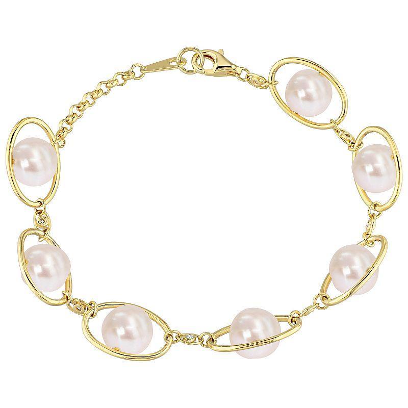 Stella Grace 18k Gold Over Silver Freshwater Cultured Pearl & Cubic Zirconia Oval Link Bracelet, Womens 18k Gold Plated Product Image