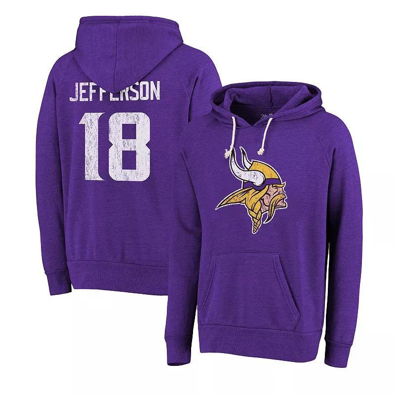 Mens Majestic Threads Justin Jefferson Minnesota Vikings Name & Number Tri-Blend Pullover Hoodie Product Image