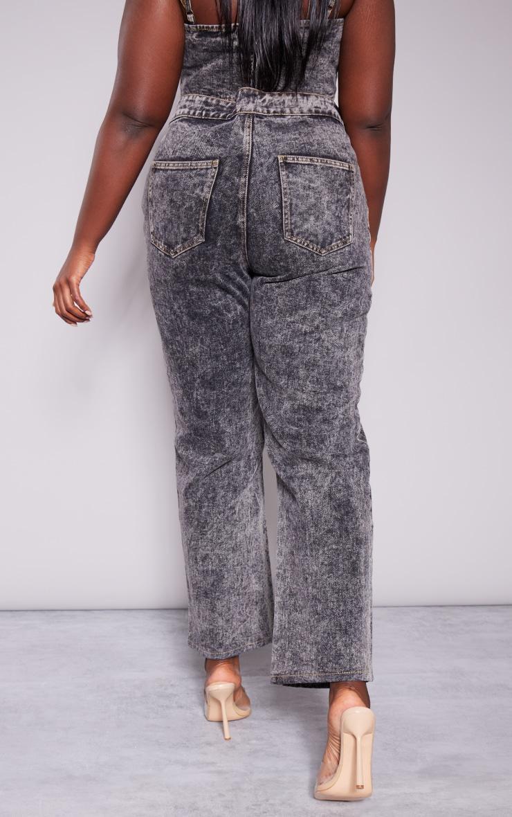 Plus Grey Acid Wash Belt Detail Wide Leg Jeans Product Image