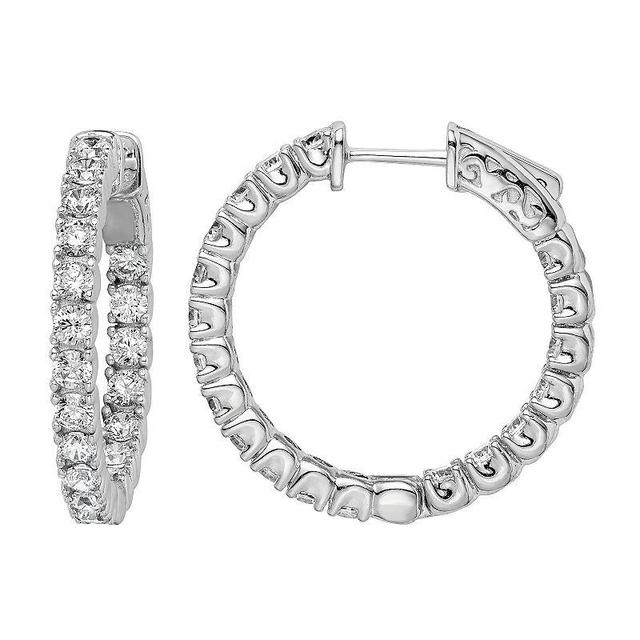 Sterling Shimmer Cubic Zirconia Inside Outside Hinged Hoop Earrings, Womens Product Image