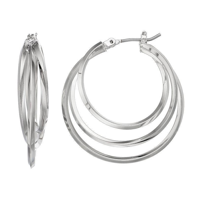 Simply Vera Vera Wang Tiered Nickel Free Triple Hoop Earrings, Womens, Silver Tone Product Image