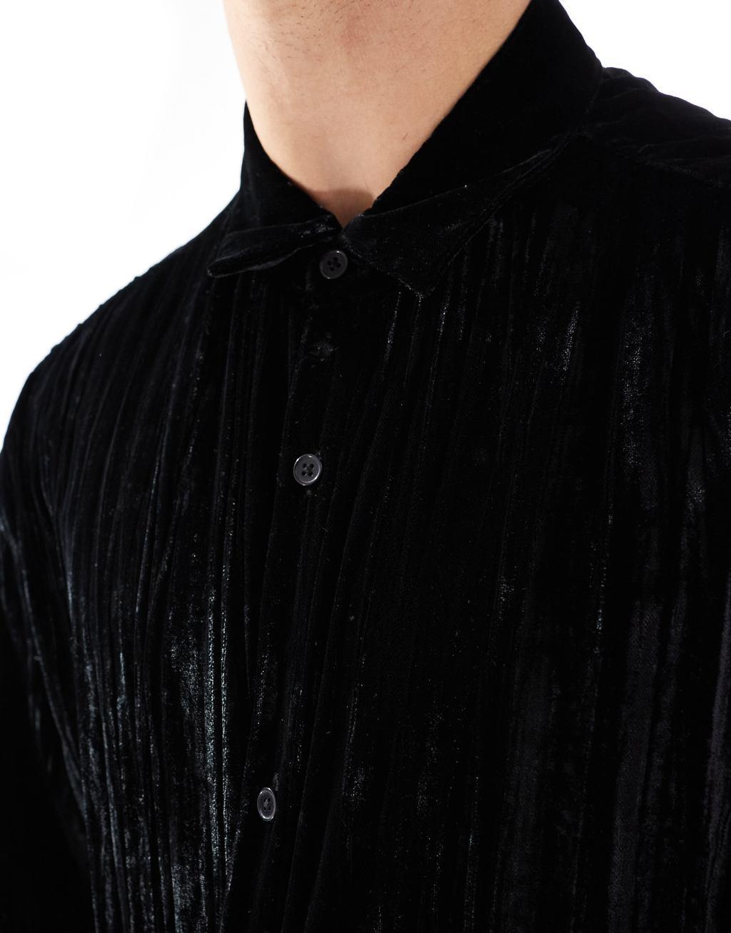 ASOS DESIGN boxy oversized crinkle velvet shirt in black Product Image