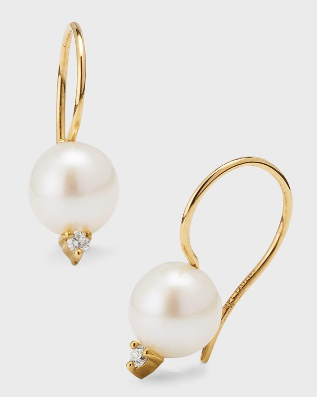 14K Freshwater Pearl and Diamond Fishhook Earrings Product Image