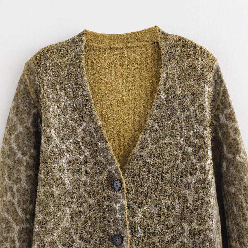 V-Neck Leopard Print Button-Up Cardigan Product Image