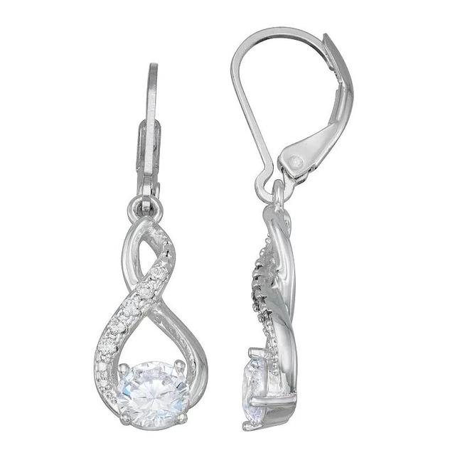 Napier Silver Tone Cubic Zirconia Oval Drop Earrings, Womens, Clear Product Image