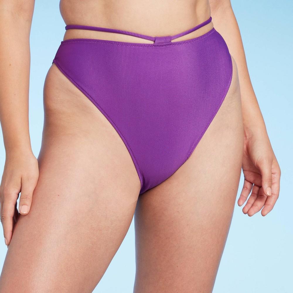 Womens Strappy Ribbed High Waist Extra High Leg Extra Cheeky Bikini Bottom - Shade & Shore Purple Product Image