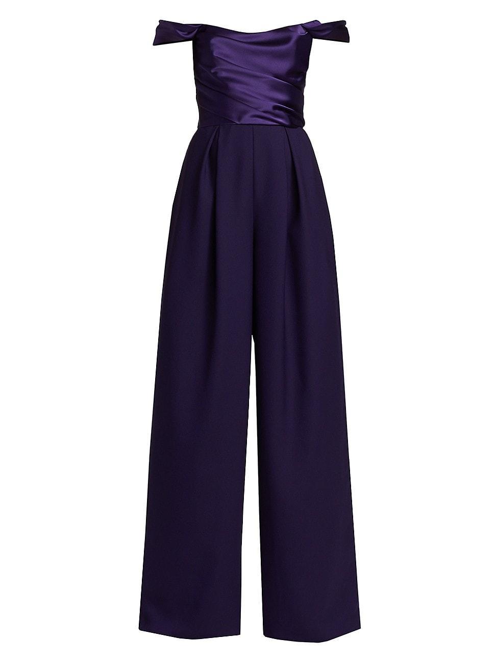 Womens Satin Off-The-Shoulder Draped Jumpsuit Product Image