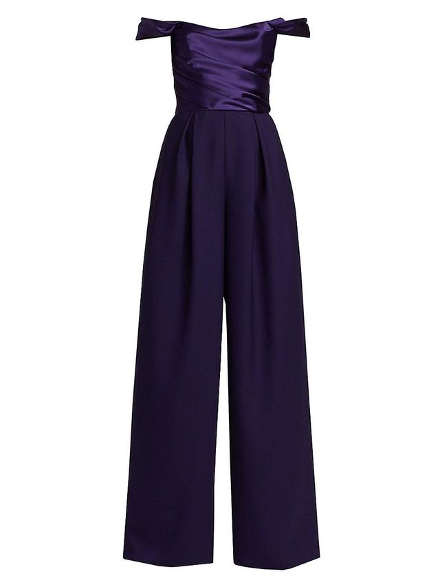 Womens Satin Off-The-Shoulder Draped Jumpsuit Product Image