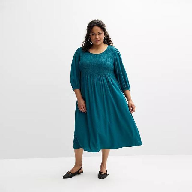 Plus Size Croft & Barrow 3/4 Sleeve Smocked Dress, Womens Product Image